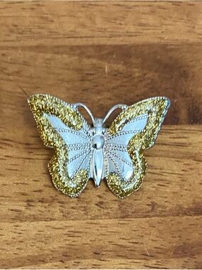 Gold and White Butterfly Brooch